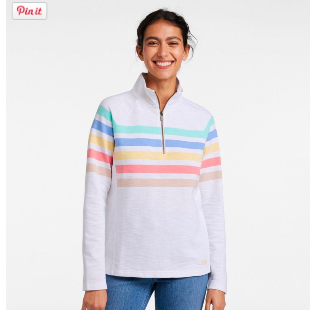 L.L. Bean Women's Size Small Peaks Island Quarter-Zip Pullover, Stripe Outdoors